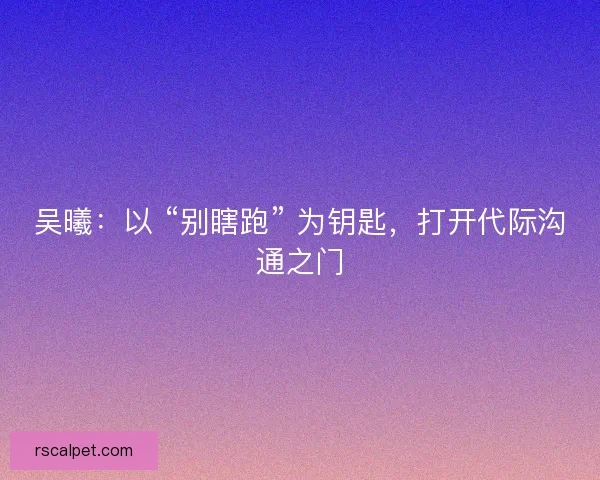吴曦：以 “别瞎跑” 为钥匙，打开代际沟通之门